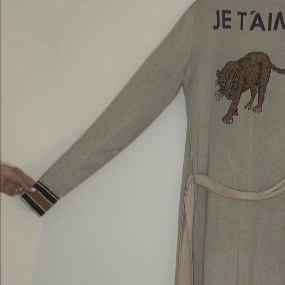 L’AGENCE Long Beige Cardigan with Striped Trim - Picture 6 of 6